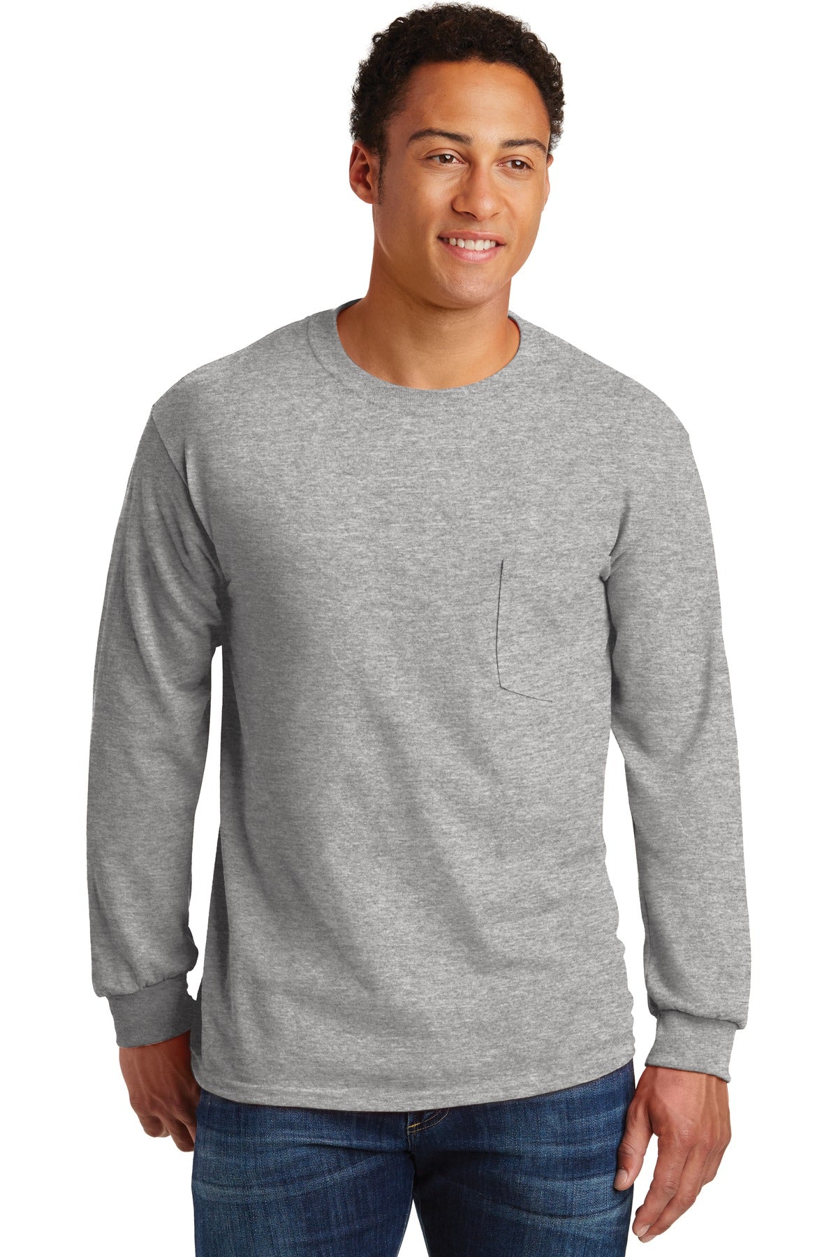 Gildan - Ultra Cotton 100% Cotton Long Sleeve T-Shirt with Pocket.  2410